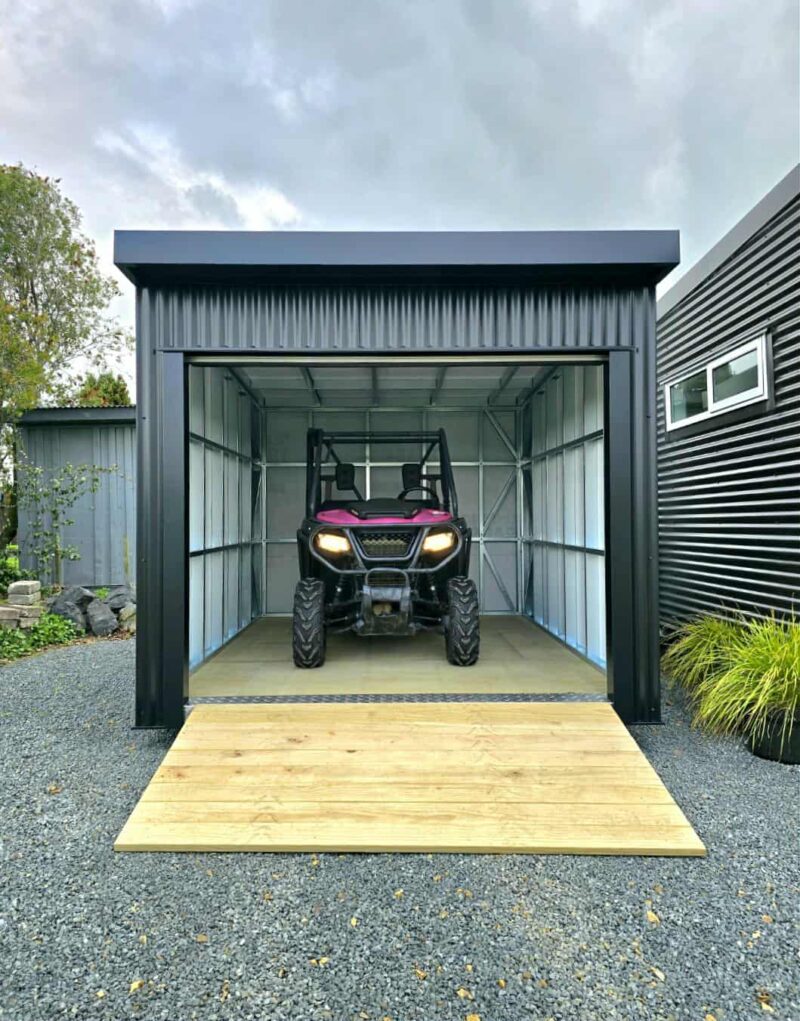 garage style shed for side by side