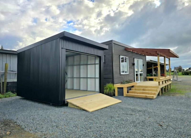 garage style shed with ramp